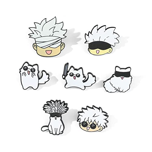 Ealipoi Anime Jujitsu Pins Brooch Alloy Satoru Cosplay Merch Cat for Men 7pcs