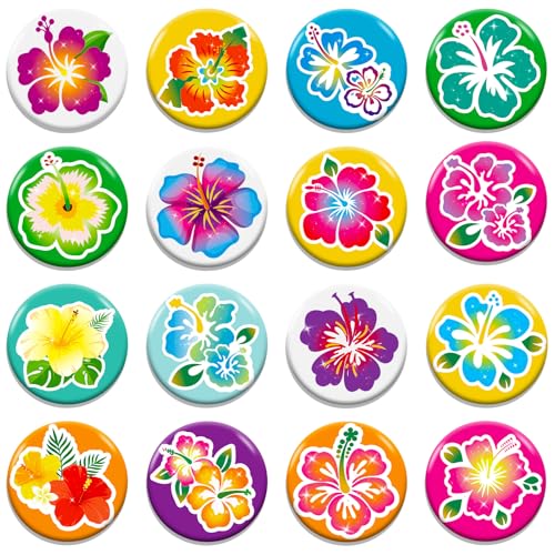 HOWAF 32pcs Hawaii Tropical Pin Badge Button Epingle fleur d'hibiscus Badge ALOHA pour Hawa? Cadeaux pour enfants Adultes D¨¦corations hawa?ennes Luau Party Favors