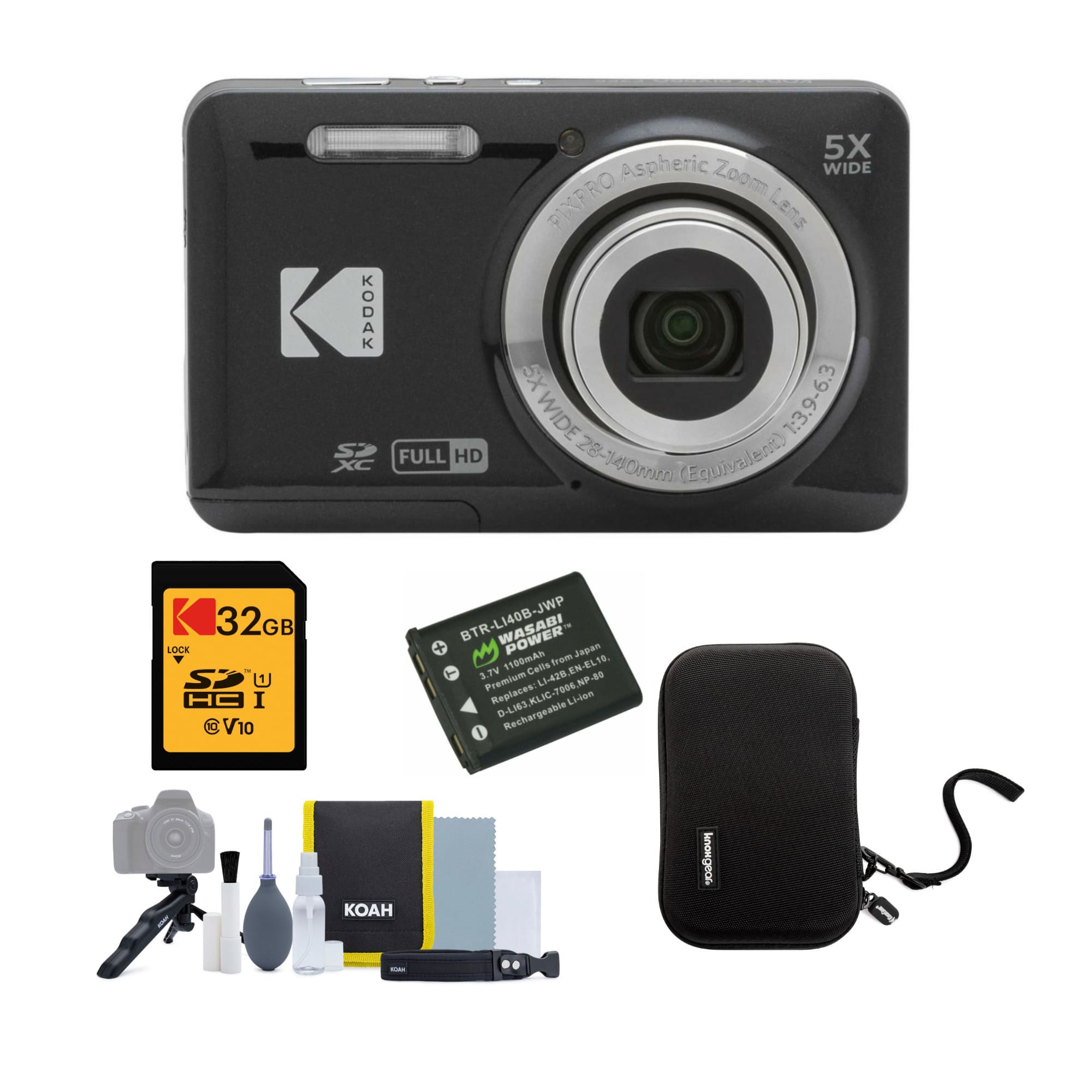 Kodak - PIXPRO FZ55 Friendly Zoom Digital Camera with Accessory Kit Bundle - Black